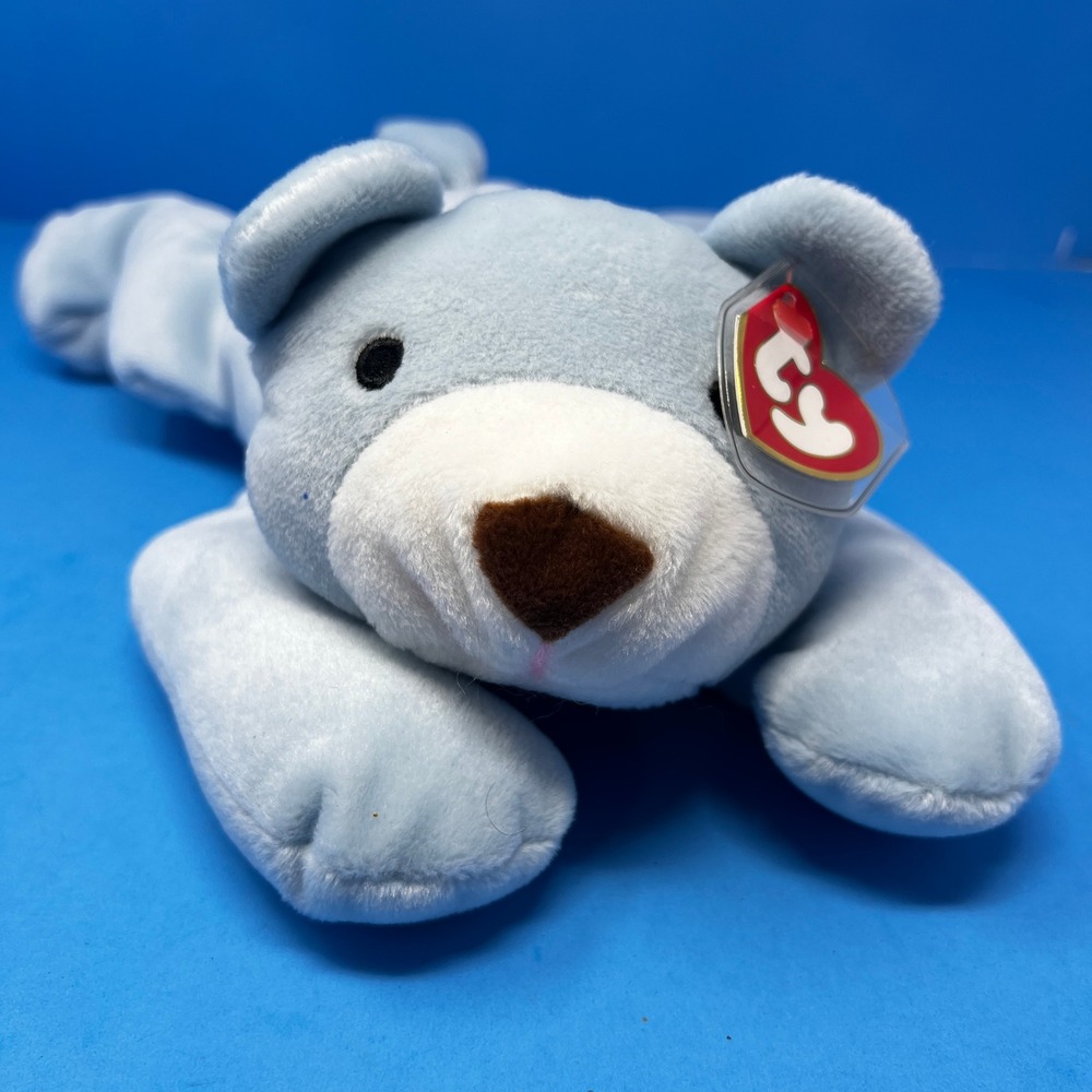 Vtg Ty Classic Huggy Teddy Bear 13 Inch Baby Blue 1994 Retired Plush Pink Bow - Picture 1 of 16